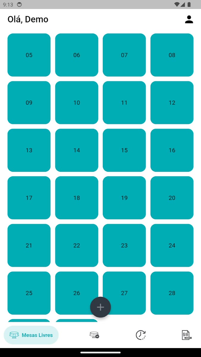Mockup do app TKFood (mapa de mesas)